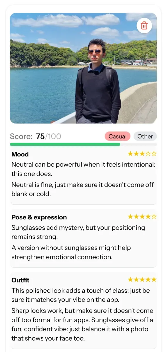 Example of photo feedback from ProfileLab
